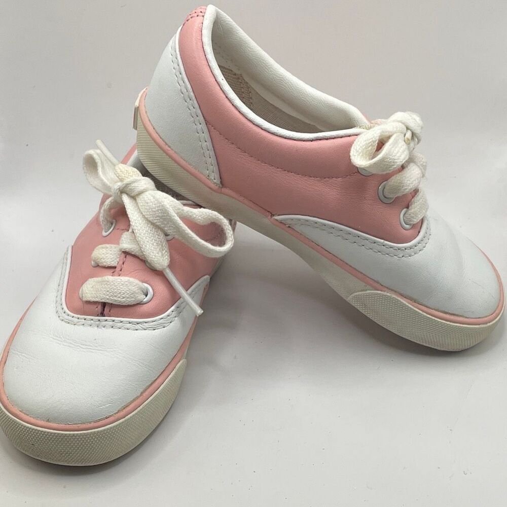 PEAKS Girls Pink White Saddle-Inspired Oxford Sneakers Vintage Style Size 7.5